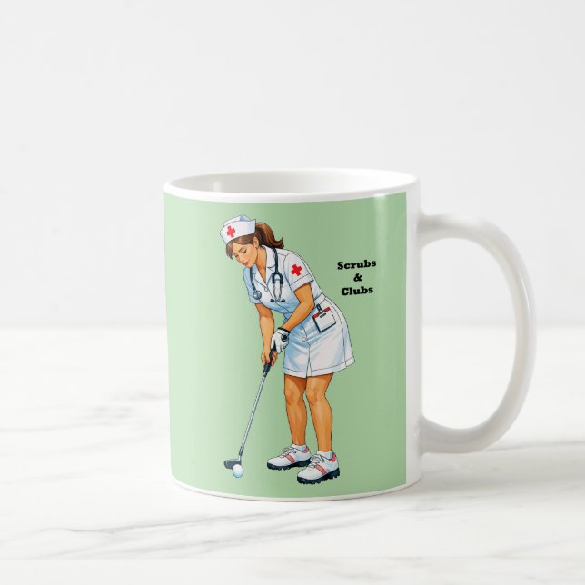 Registrerad sjuksköterska i uniform som puttar gol kaffemugg (Höger)