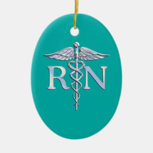 Registrerad Snyggt för Nurse RN Caduceus på turkos Julgransprydnad Keramik