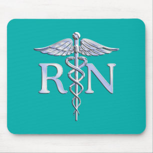 Registrerad Snyggt för Nurse RN Caduceus på turkos Musmatta