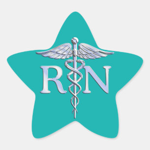 Registrerad Snyggt för Nurse RN Caduceus på turkos Stjärnformat Klistermärke