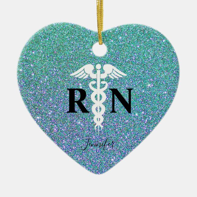 Registrerat blåblått Glitter Monogram Heart Julgransprydnad Keramik (Framsidan)