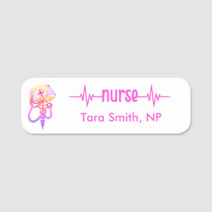Registrerat nära Namn Badge Cute Rosa Stethoscope Namnbricka