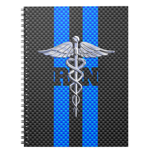 Registrerat Nurse RN Caduceus Carbon Fiber Stil Anteckningsbok (Framsidan)
