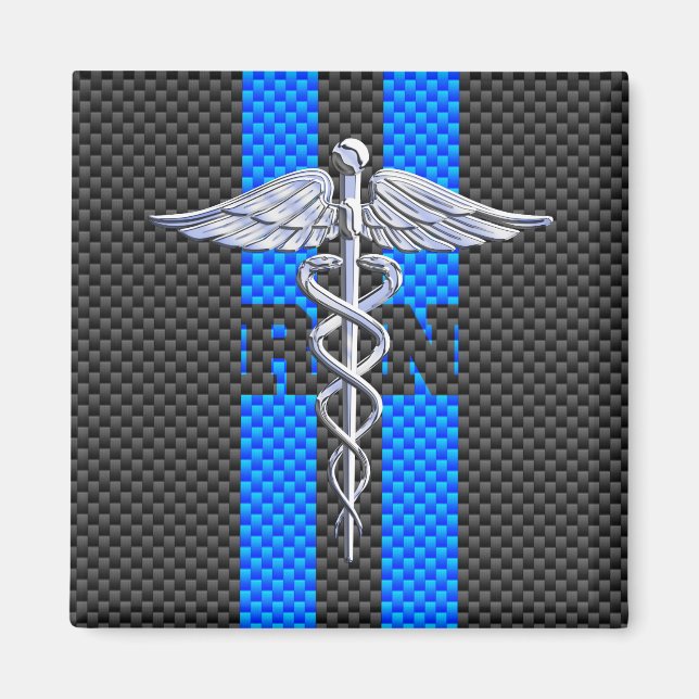 Registrerat Nurse RN Caduceus Carbon Fiber Stil Magnet (Framsidan)