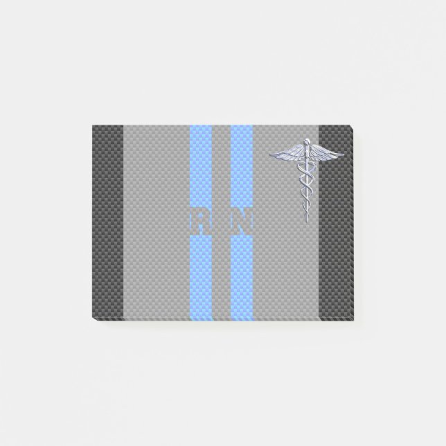 Registrerat Nurse RN Caduceus Carbon Fiber Stil Post-it Block (Framsida)
