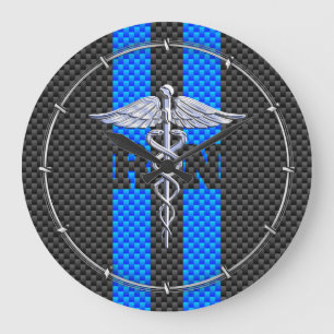 Registrerat Nurse RN Caduceus Carbon Fiber Stil Stor Klocka