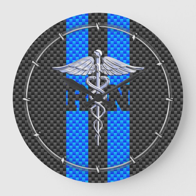 Registrerat Nurse RN Caduceus Carbon Fiber Stil Stor Klocka (Framsida)