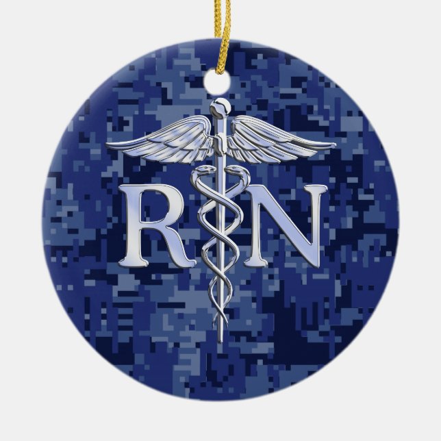Registrerat Nurse RN Caduceus på Blue Camo Julgransprydnad Keramik (Framsidan)
