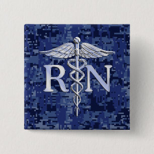 Registrerat Nurse RN Caduceus på Blue Camo Knapp