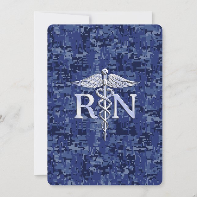 Registrerat Nurse RN Caduceus på marinblå Camo Inbjudningar (Framsida)