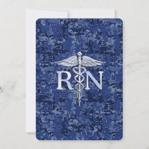 Registrerat Nurse RN Caduceus på marinblå Camo Inbjudningar
