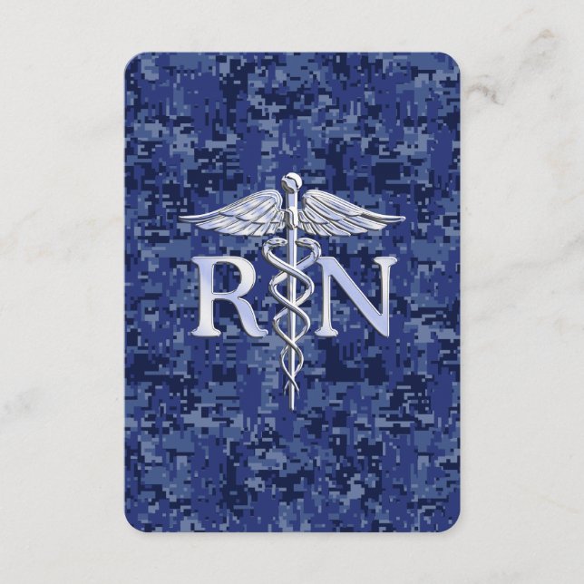 Registrerat Nurse RN Caduceus på marinblå Camo Tilläggskort (Framsida)
