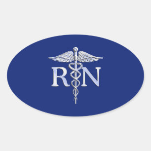 Registrerat Nurse RN Caduceus på marinblådeka Ovalt Klistermärke