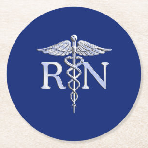 Registrerat Nurse RN Caduceus på marinblådeka Underlägg Papper Rund