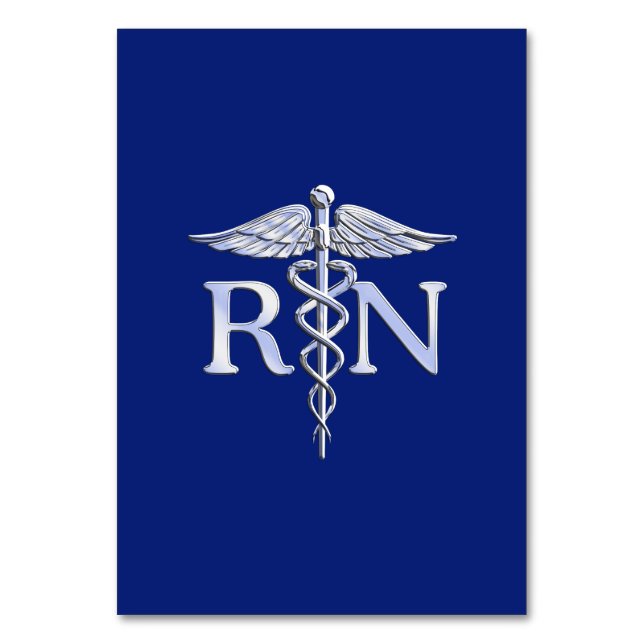 Registrerat Nurse RN Caduceus på marinblått Bordsnummer (Framsidan)