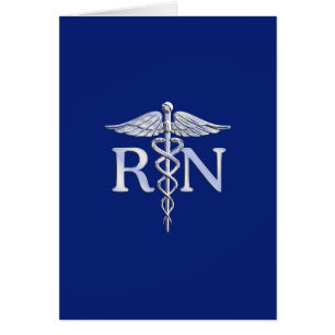 Registrerat Nurse RN Caduceus på marinblått Hälsningskort