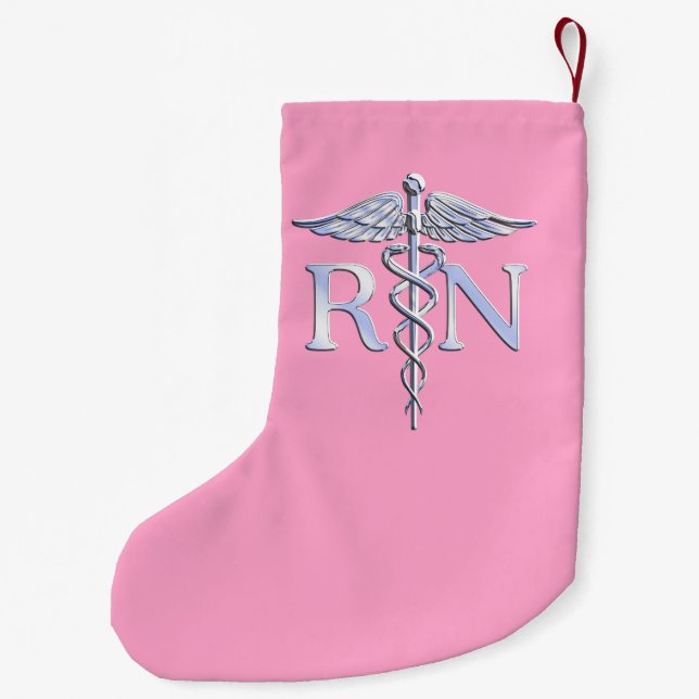 Registrerat Nurse RN Caduceus på Pastellns Rosa Liten Julstrumpa (Baksidan)
