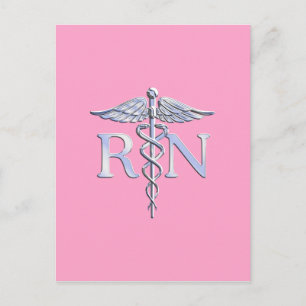 Registrerat Nurse RN Caduceus på Pastellns Rosa Vykort