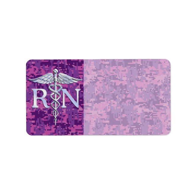 Registrerat Nurse RN Caduceus på Rosa Camo Adressetikett (Framsidan)