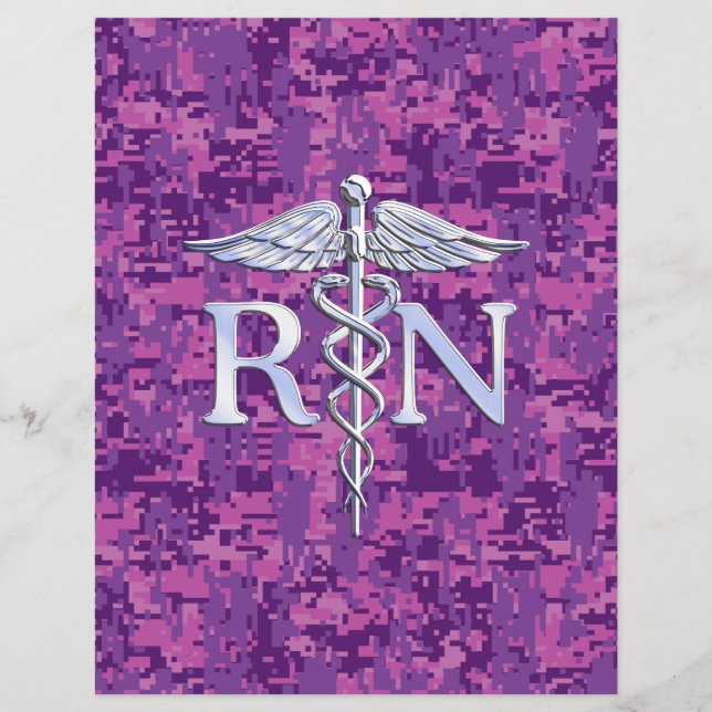 Registrerat Nurse RN Caduceus på Rosa Camo Reklamblad (Framsidan)