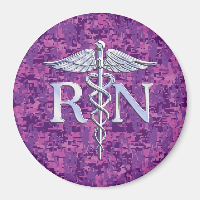 Registrerat Nurse RN Caduceus på Rosa Camouflage Magnet (Framsidan)