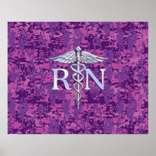 Registrerat Nurse RN Caduceus på Rosa Camouflage Poster