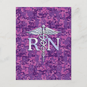 Registrerat Nurse RN Caduceus på Rosa Camouflage Vykort
