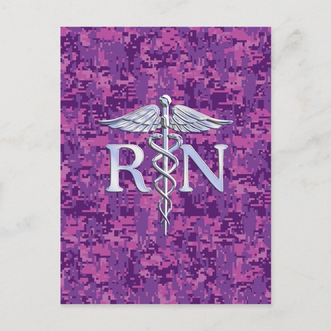 Registrerat Nurse RN Caduceus på Rosa Camouflage Vykort (Framsida)