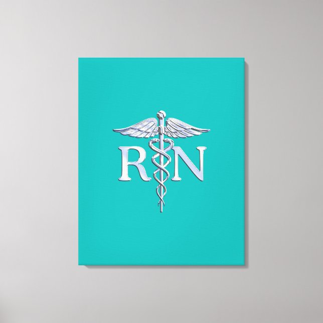 Registrerat Nurse RN Caduceus på Turkos Canvastryck (Framsida)
