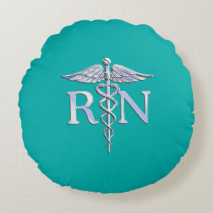 Registrerat Nurse RN Caduceus på Turkos Rund Kudde