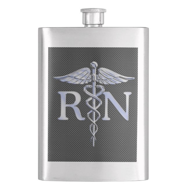 Registrerat Nurse RN Caduceus Snakes Black Carbon Fickplunta (Framsidan)