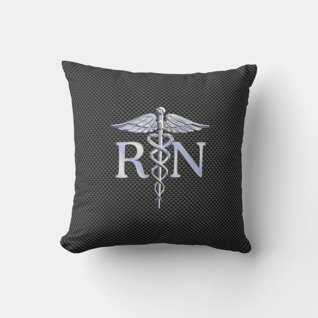 Registrerat Nurse RN Caduceus Snakes Black Carbon Kudde (Framsida)