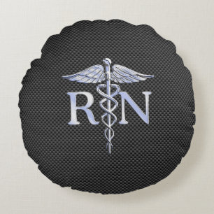 Registrerat Nurse RN Caduceus Snakes Carbon Rund Kudde