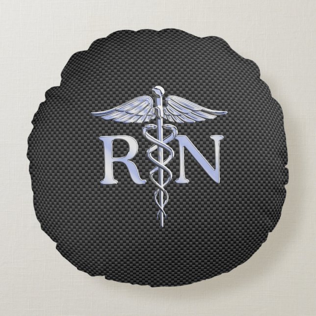 Registrerat Nurse RN Caduceus Snakes Carbon Rund Kudde (Framsidan)