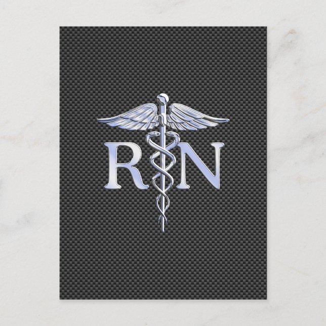 Registrerat Nurse RN Caduceus Snakes Carbon Vykort (Framsida)