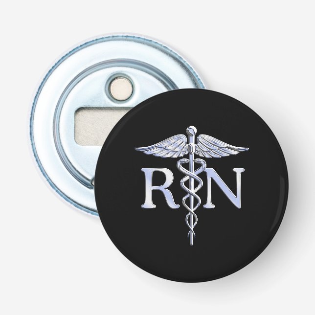 Registrerat Nurse RN Caduceus Snakes Solid Black Flasköppnare (Framsidan)