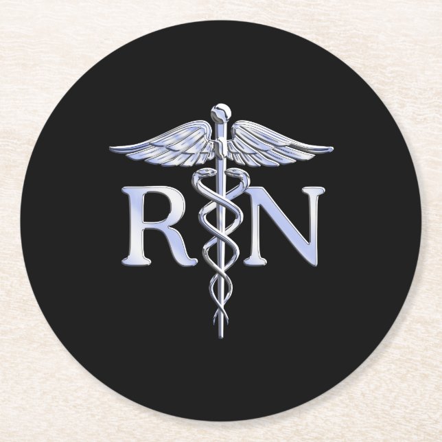 Registrerat Nurse RN Caduceus Snakes Solid Black Underlägg Papper Rund (Framsidan)