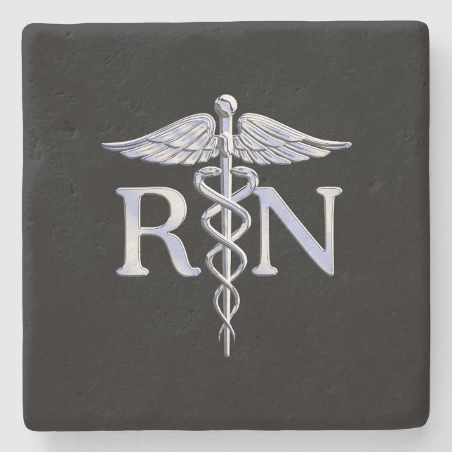 Registrerat Nurse RN Caduceus Snakes Solid Black Underlägg Sten (Framsidan)