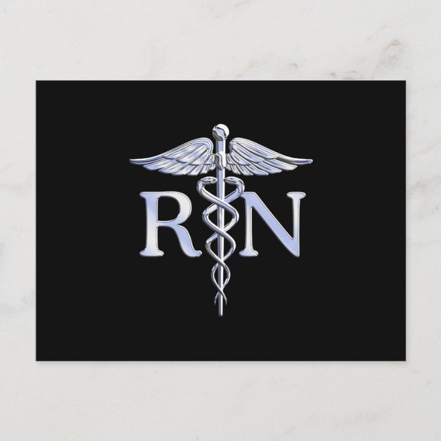 Registrerat Nurse RN Caduceus Snakes Solid Black Vykort (Framsida)