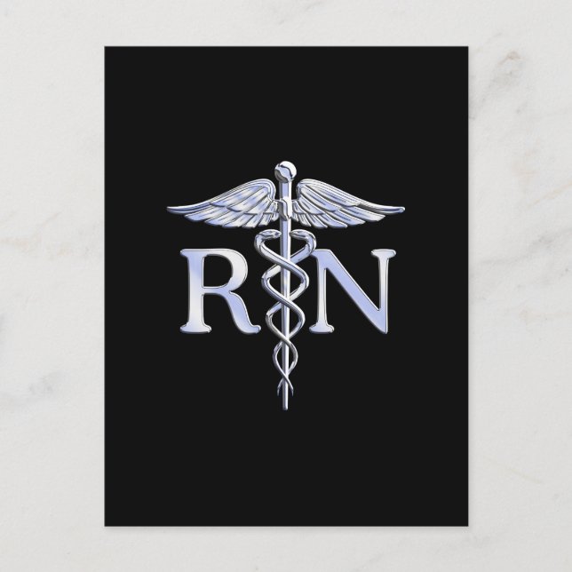 Registrerat Nurse RN Caduceus Snakes Solid Black Vykort (Framsida)