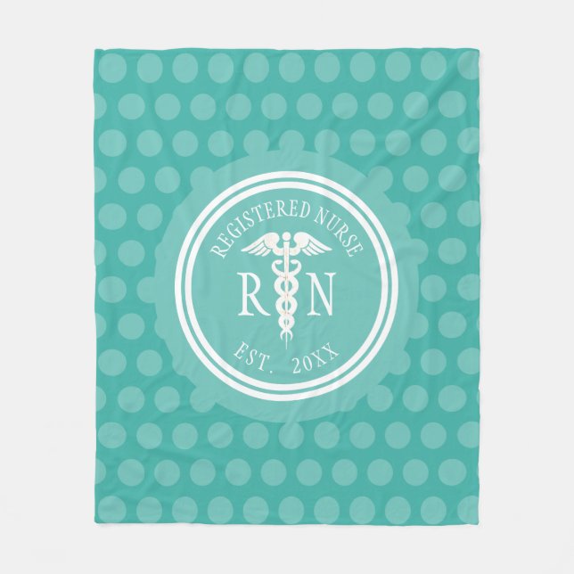 Registrerat Nurse RN Caduceus Studenten Year Teal Fleecefilt (Framsidan)