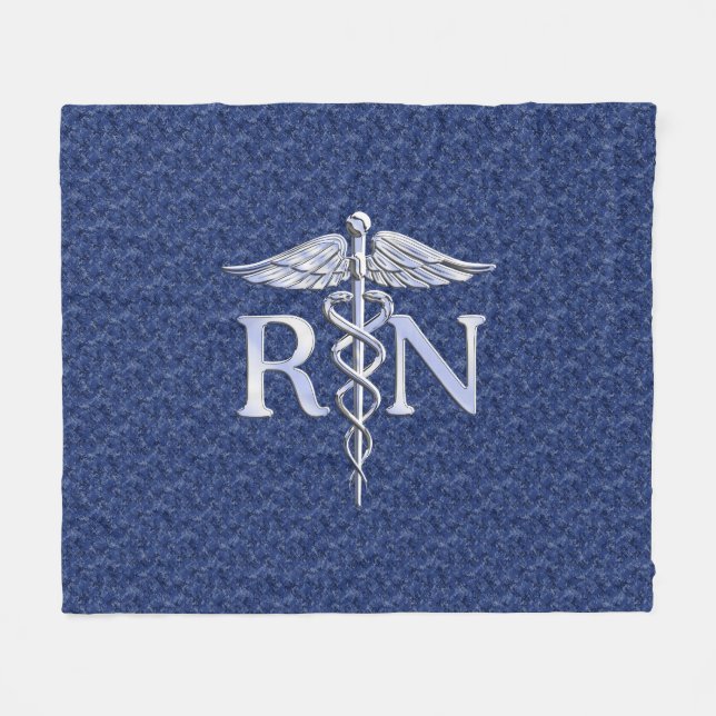 Registrerat Nurse RN Silber Caduceus Navy Blue Cam Fleecefilt (Framsidan (Horisontell))