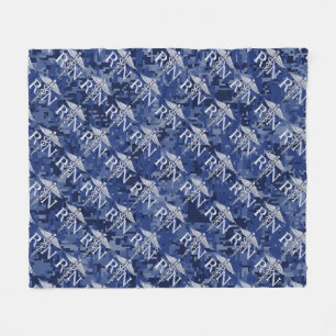 Registrerat Nurse RN Silber Caduceus Navy Blue Cam Fleecefilt