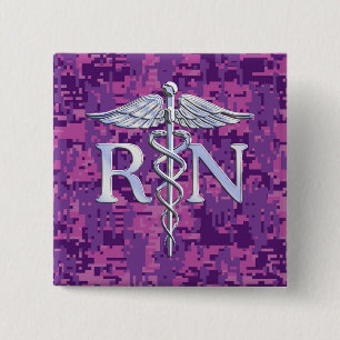 Registrerat Nurse RN Silver Caduceus Fuchsia Camo Knapp