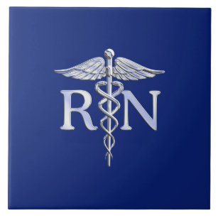 Registrerat Nurse RN Silver Caduceus Navy Blue dec Kakelplatta