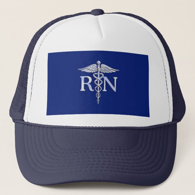 Registrerat Nurse RN Silver Caduceus Navy Blue dec Keps (Framsida)