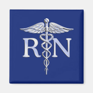 Registrerat Nurse RN Silver Caduceus Navy Blue dec Magnet
