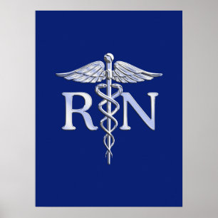 Registrerat Nurse RN Silver Caduceus Navy Blue dec Poster