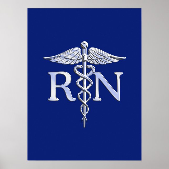 Registrerat Nurse RN Silver Caduceus Navy Blue dec Poster (Framsidan)
