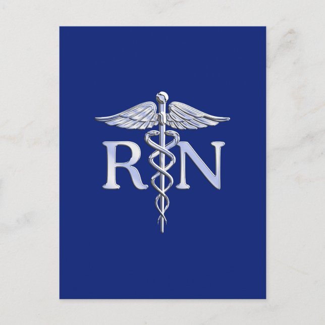 Registrerat Nurse RN Silver Caduceus Navy Blue dec Vykort (Framsida)